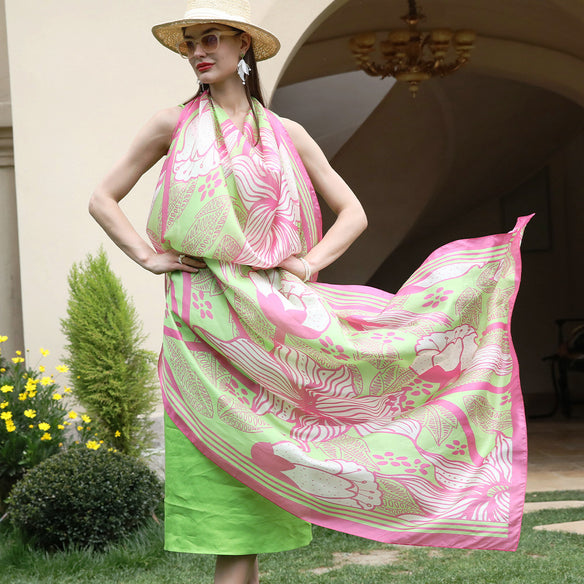 Radiant Blooms Silk Chiffon Wrap  Scarflings® Sheer Sophistication   