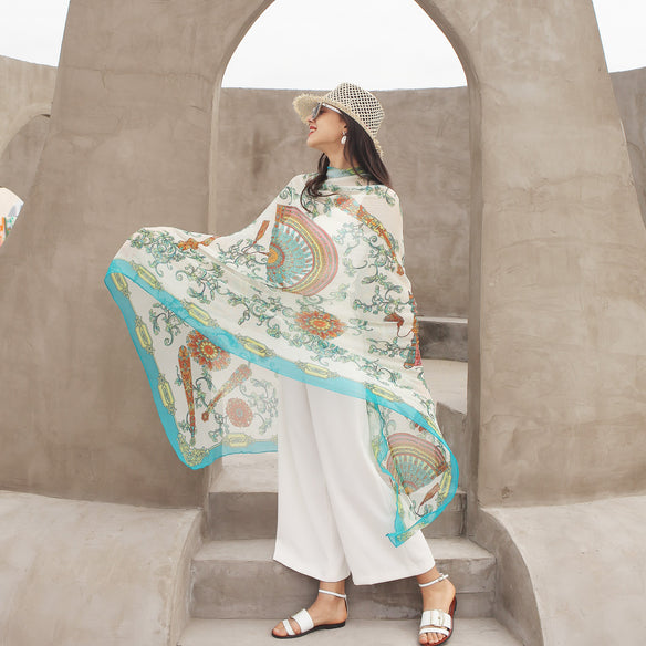 Ornate Elegance Silk Chiffon Wrap  Scarflings® Sheer Sophistication   