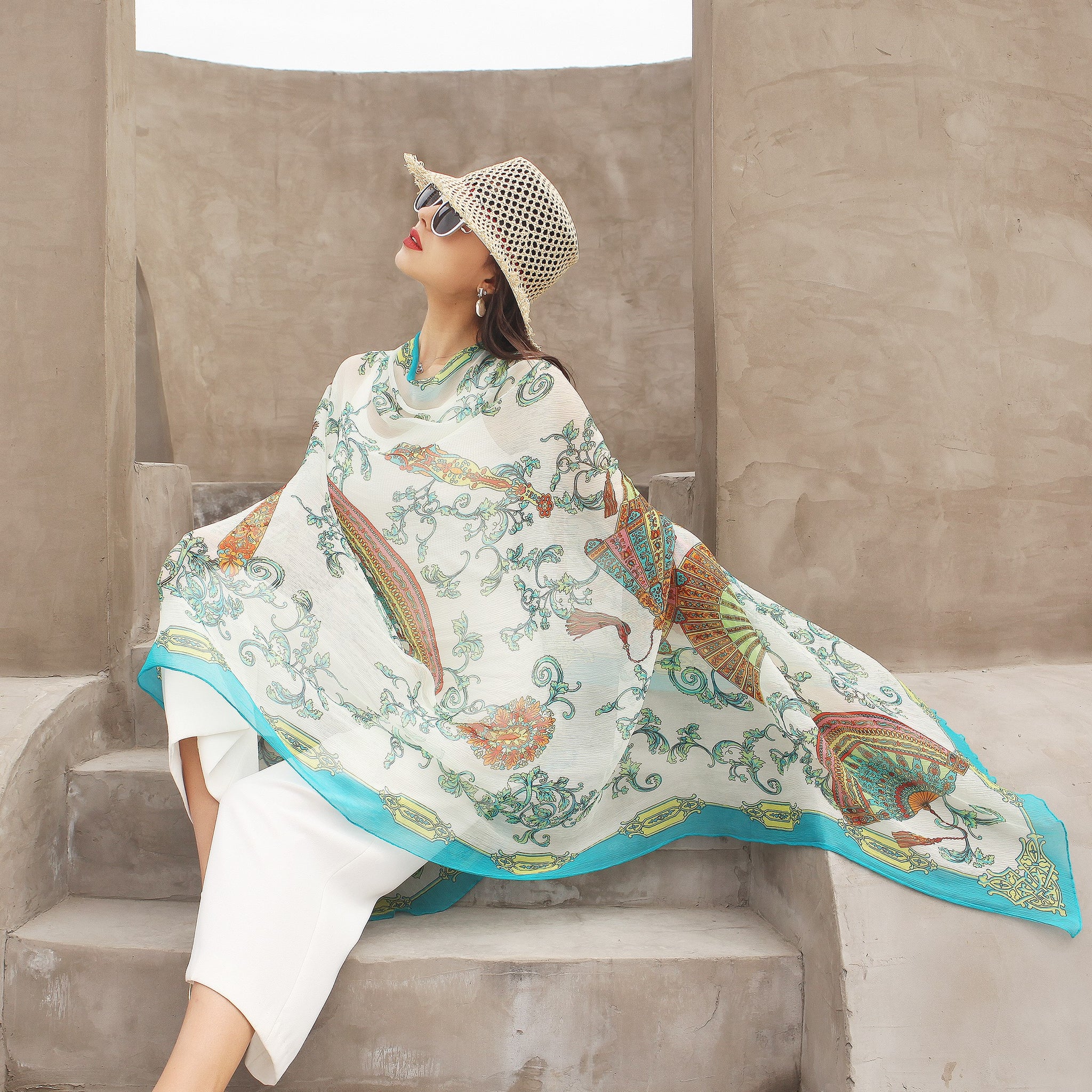 Ornate Elegance Silk Chiffon Wrap  Scarflings® Sheer Sophistication   