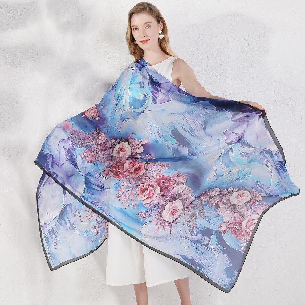 Floral Ocean Silk Chiffon Wrap  Scarflings® Sheer Sophistication   