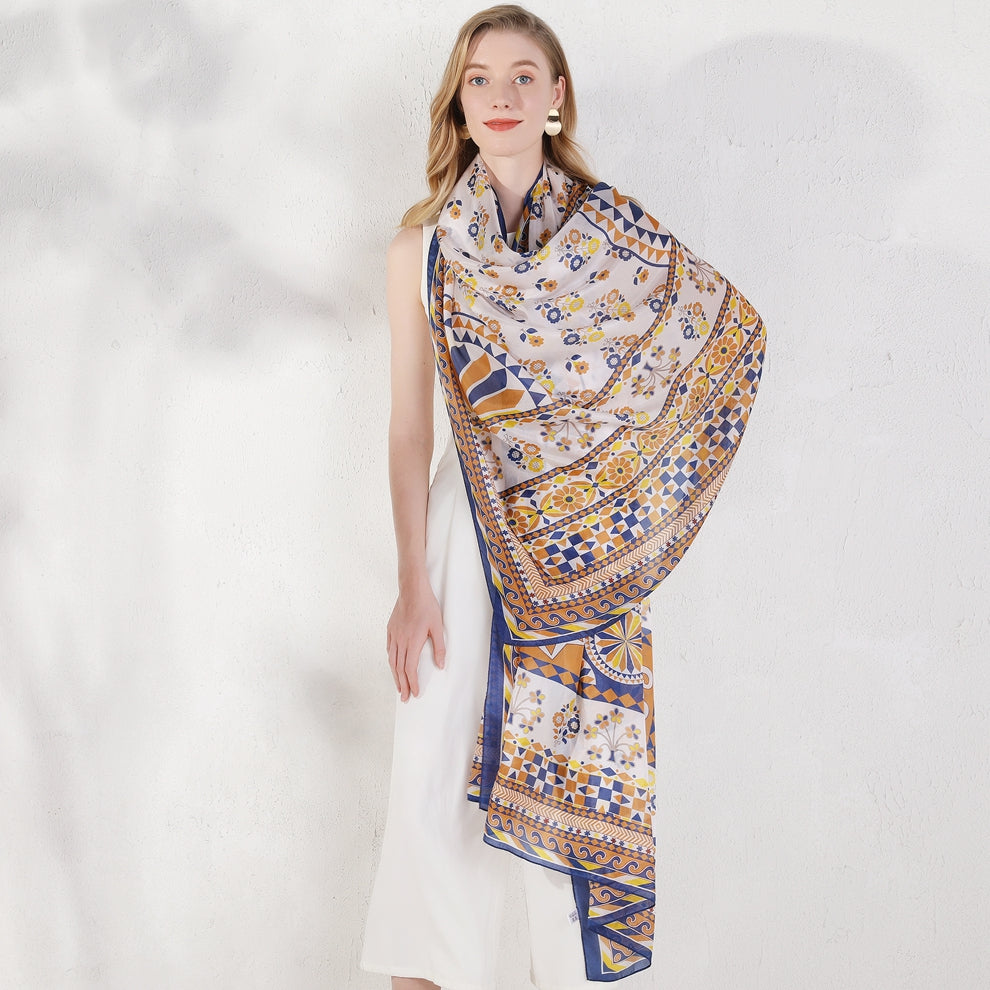 Sunkissed Tiles Silk Chiffon Wrap  Scarflings® Sheer Sophistication   