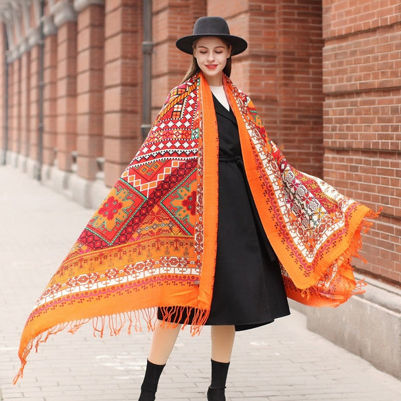 Aztec Wonders Wool Shawl  Scarflings® Sheer Sophistication Orange  