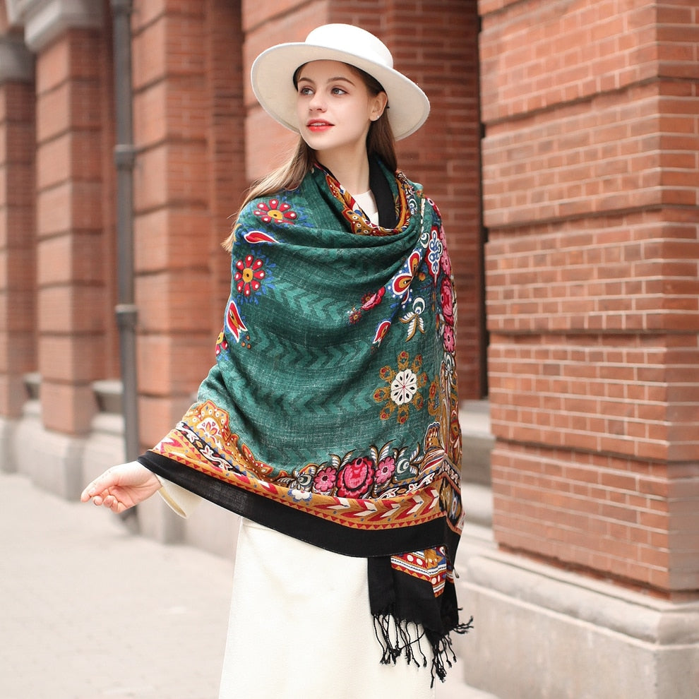 Floral Nostalgia Wool Shawl  Scarflings® Sheer Sophistication   