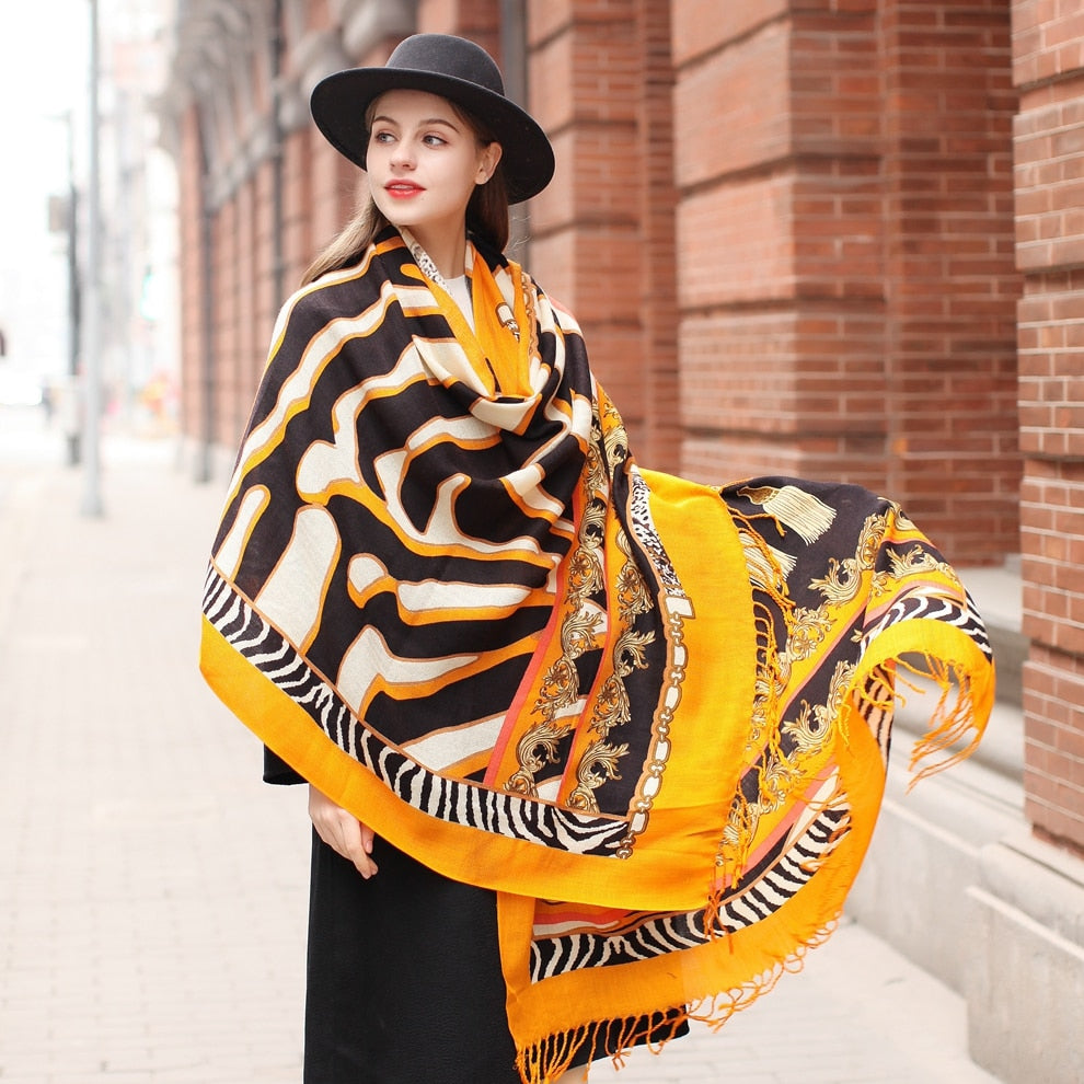 Sun-Soaked Zebra Wool Shawl  Scarflings® Sheer Sophistication   