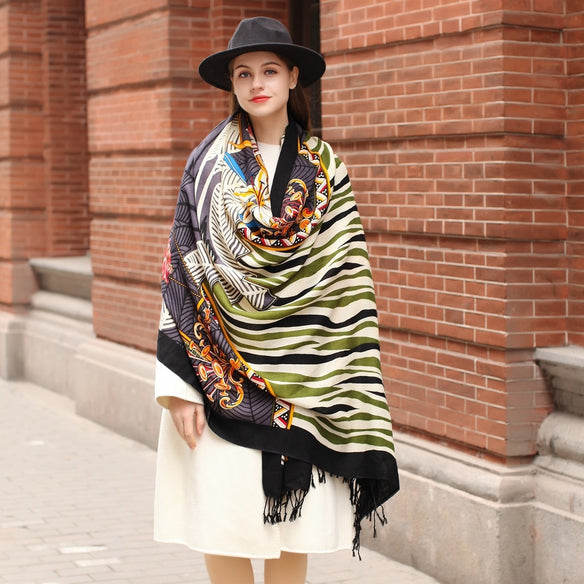 Tropical Patchwork Wool Shawl  Scarflings® Sheer Sophistication   